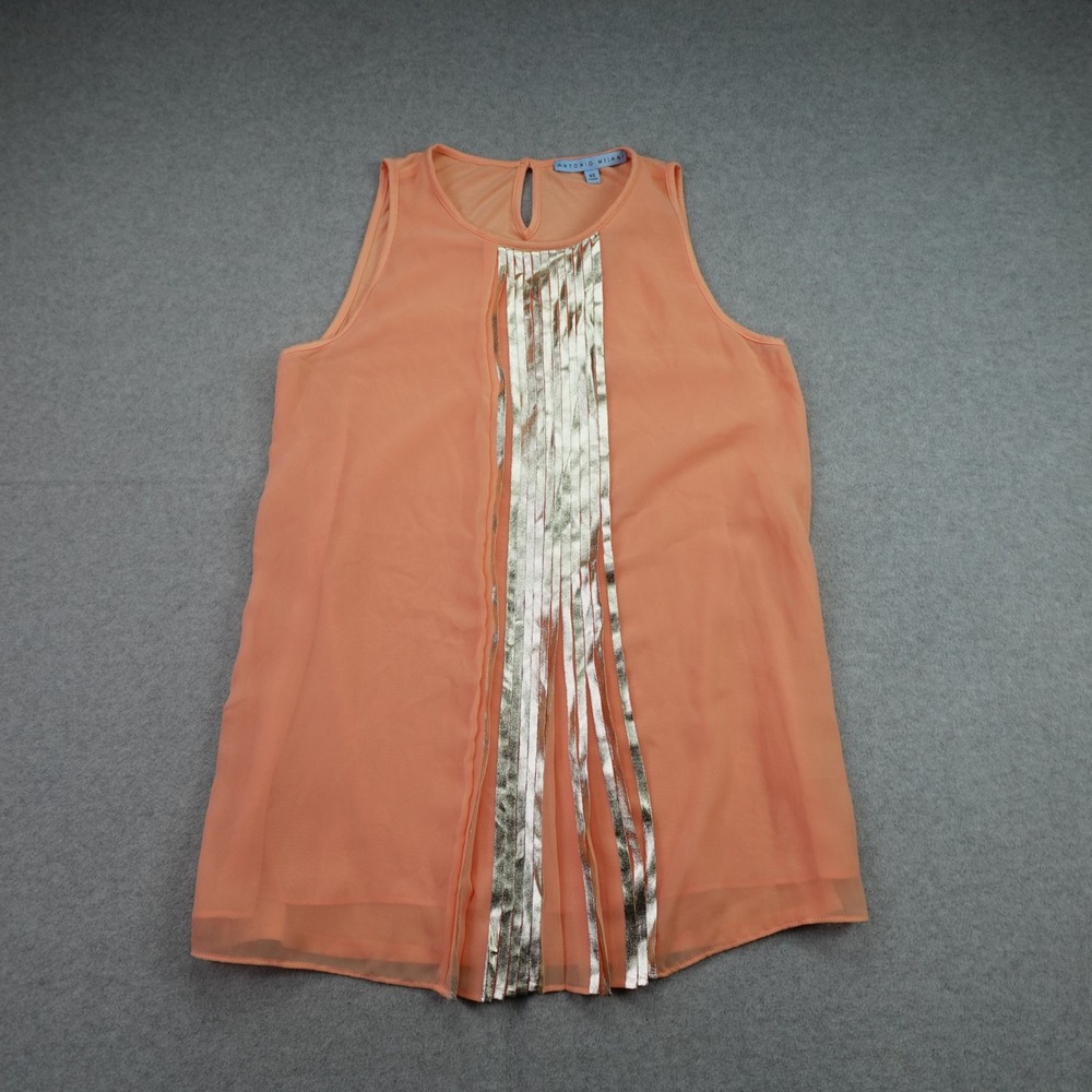 Antonio Melani Tank Top Womens XS Orange Metallic Pleated Shell Blouse